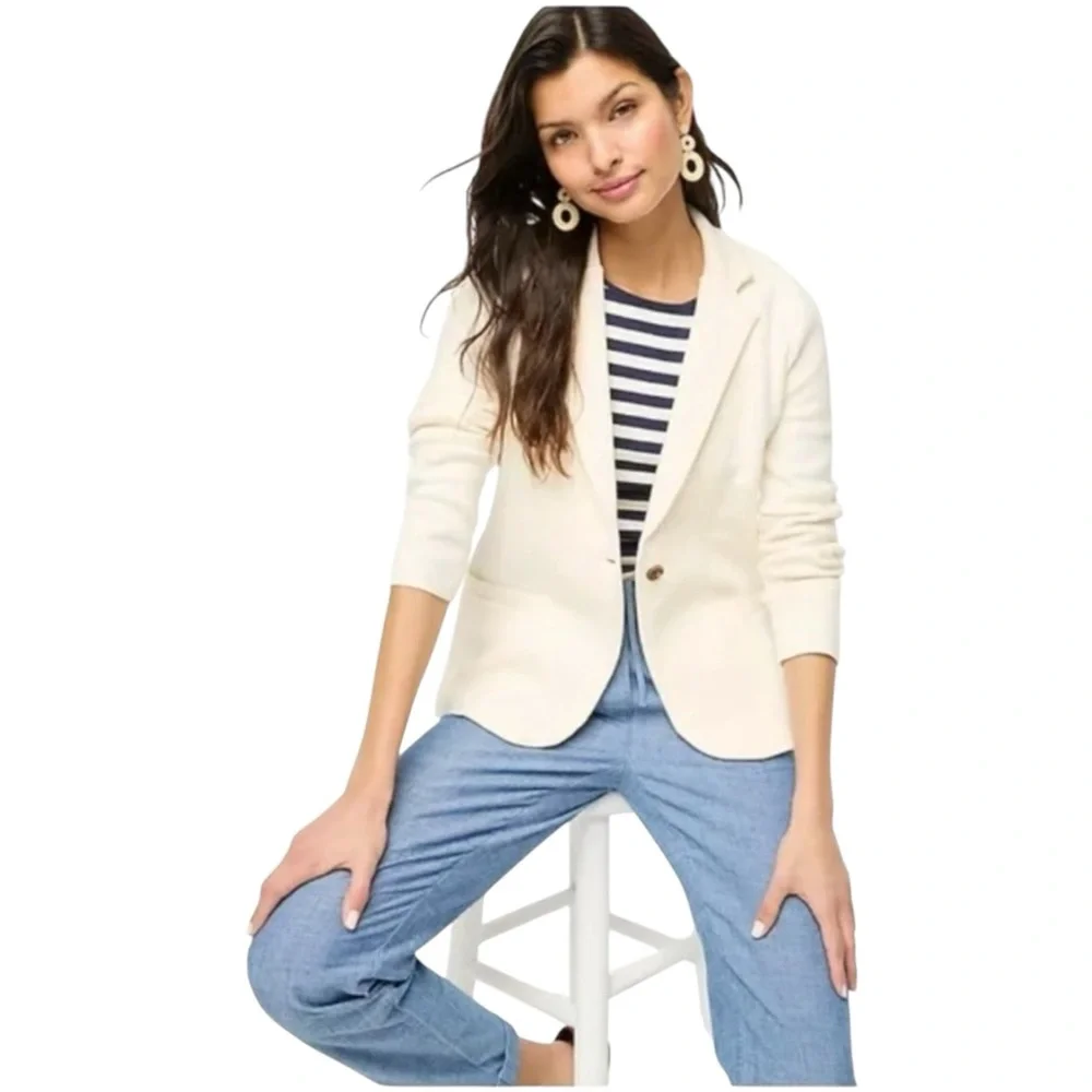 J. Crew Factory Schoolboy Sweater Blazer Ivory Single Button Women’s Large - Picture 1 of 10